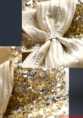 Fall Column Sequins Prom Dresses with Bowknot in Gold