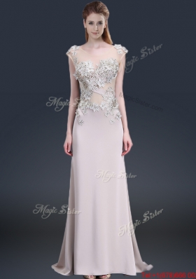 Luxurious Brush Train Cap Sleeves Prom Dresses with Appliques