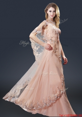 Luxurious One Shoulder Appliques Prom Dresses in Peach