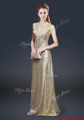 Perfect V Neck Sequins Prom Dresses in Champagne