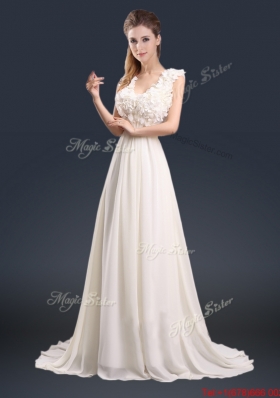 Pretty V Neck Empire Prom Dresses with Appliques