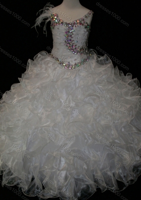 Elegant Ball Gown V Neck Organza Beading Lace Up Cheap Flower Girl Dress in White