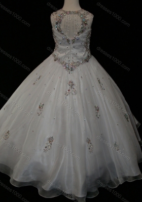 Pretty Ball Gown Beaded and Applique White Cheap Flower Girl Dress in Organza