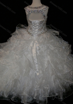 Princess Ball Gown Scoop Beaded Bodice Lace Up Cheap Flower Gir Dress in White