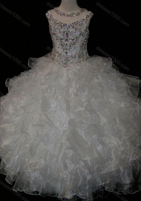 Princess Ball Gown Scoop Beaded Bodice Lace Up Cheap Flower Gir Dress in White