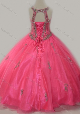 Beautiful Ball Gown Scoop Floor-length Beaded Lace Up Mini Quinceanera Dress in Organza