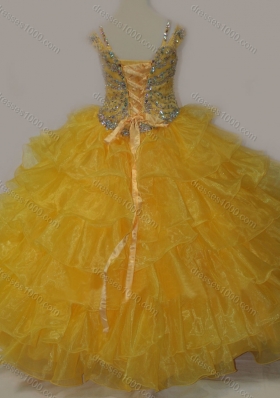 Beautiful Sweetheart Pretty Girls Party Dress with Spaghetti Straps in Yellow