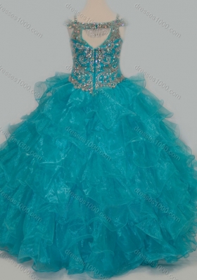 Cheap Really Puffy V-neck Teal Mini Quinceanera Dress with Rhinestones and Straps