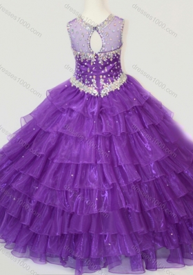 Classical Beaded and Ruffled Layers Pretty Girls Party Dress in Purple
