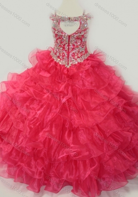 Cute Ball Gown Coral Red Beading and Ruffled Layers Pretty Girls Party Dress with Straps and Off the Shoulder