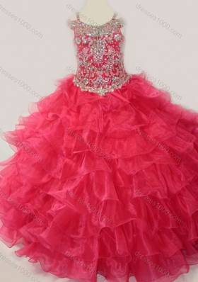Cute Ball Gown Coral Red Beading and Ruffled Layers Pretty Girls Party Dress with Straps and Off the Shoulder