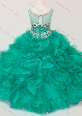 Exquisite Beaded and Ruffled Organza Pretty Girls Party Dress in Green