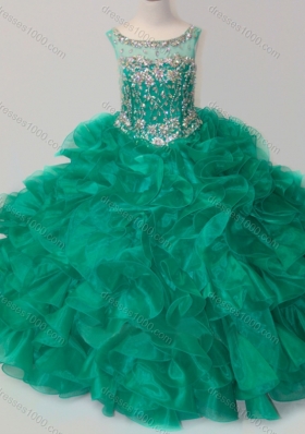 Exquisite Beaded and Ruffled Organza Pretty Girls Party Dress in Green