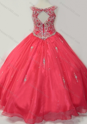 Hot Sale Puffy Scoop Pretty Girls Party Dress with Beading in Coral Red