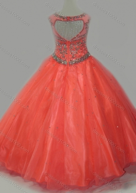 Latest Beaded Bodice Orange Pretty Girls Party  Dress with Open Back