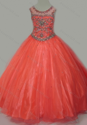 Latest Beaded Bodice Orange Pretty Girls Party  Dress with Open Back