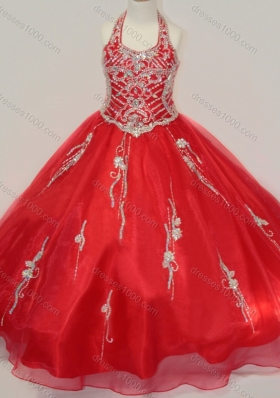 Lovely Organza Halter Top Beaded Pretty Girls Party Dress in Red