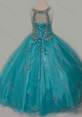 New Arrival Ball Gown Scoop Organza Long Lace Up Pretty Girls Party Dress with Beading