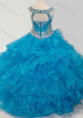 New Style Baby Blue Pretty Girls Party Dress with Beading and Ruffles