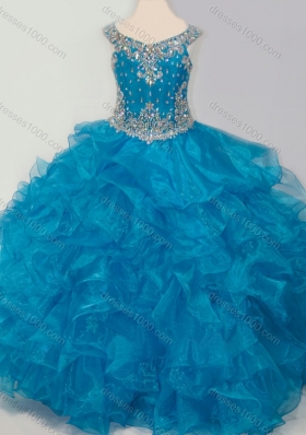 New Style Baby Blue Pretty Girls Party Dress with Beading and Ruffles
