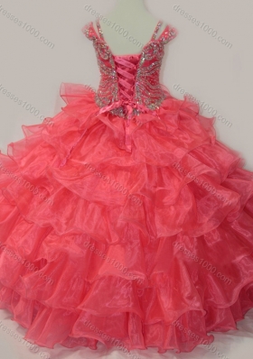 Perfect Sweetheart Beaded Pretty Girls Party Dress with Spaghetti Straps in Coral Red