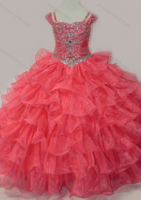 Perfect Sweetheart Beaded Pretty Girls Party Dress with Spaghetti Straps in Coral Red