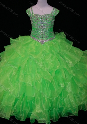 Perfect Sweetheart Ruffled Layer Mini Quinceanera Dress with Spaghetti Straps in Spring Green