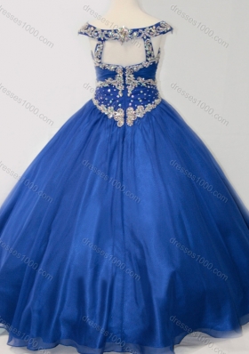 Popular Beaded Bodice Royal Blue Pretty Girls Party Dress in Organza
