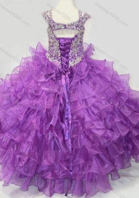 Puffy Skirt V-neck Lace Up Pretty Girls Party Dress with Straps and Ruffled Layers