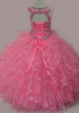 Rose Pink Ball Gown Scoop Beaded Bodice Lace Up Mini Quinceanera Dress