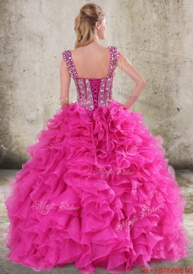 Classical Ruffled and Beaded Bodice Detachable Quinceanera Dress in Hot Pink