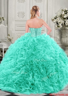 Pretty Puffy Skirt Visible Boning Apple Green SweetDesigner Quinceanera Dress with Beading and Ruffles