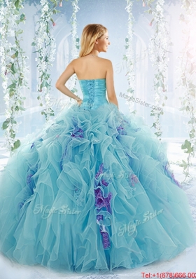 Sweet Beaded Aque Blue Detachable Quinceanera Dresses in Organza