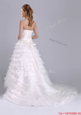 Elegant Princess Sweetheart Beaded and Ruffled Layers Bridal Dress with Court Train