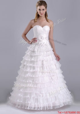 Elegant Princess Sweetheart Beaded and Ruffled Layers Bridal Dress with Court Train