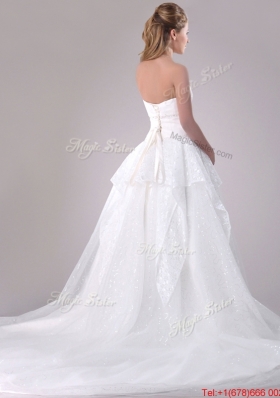 Fashionable A Line Strapless Sequined Wedding Dress in Tulle for 2016