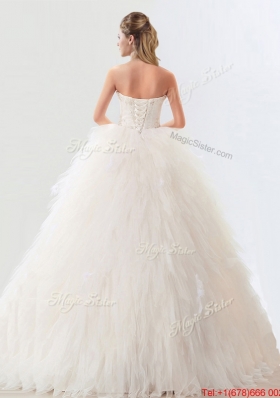 Fashionable Deep V Neckline Wedding Dresses with Beading and Ruffles