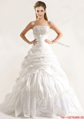 Beautiful A Line Beaded and Ruffled Wedding Dresses with Taffeta