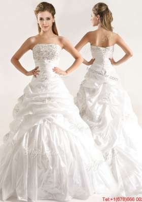 Beautiful A Line Beaded and Ruffled Wedding Dresses with Taffeta