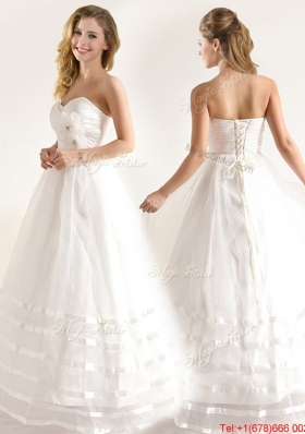 Lovely A-line Organza Wedding Dresses with Handle Made Flower and Ruching