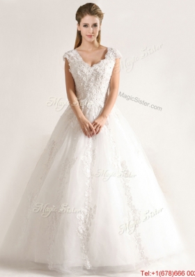 New Style A Line Tull Short Sleeves Wedding Dresses with Beading and Appliques