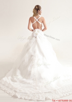 Popular Spaghetti Straps Court Train Wedding Dresses with Beading and Appliques