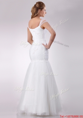 Cheap Square Mermaid Applique Side Zipper Wedding Dress in Tulle