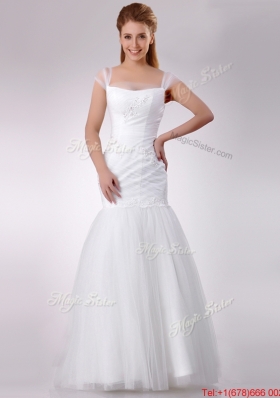 Cheap Square Mermaid Applique Side Zipper Wedding Dress in Tulle