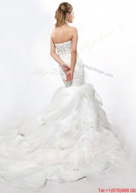 Modest Mermaid Sweetheart Ruffles Wedding Dresses with Court Train