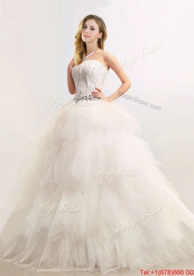 Cheap Strapless Feathered and Beaded Wedding Dresses in Tulle