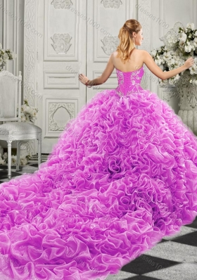 Gorgeous Beaded Bodice and Ruffled Quinceanera Dress with Chapel Train