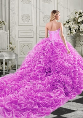 Modern Beaded and Ruffled Chapel Train Quinceanera Dress in Organza