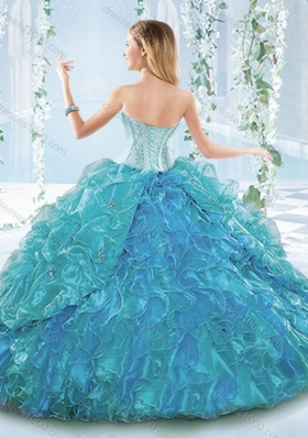 Popular Big Puffy Blue Detachable Sweet 16 Dress with Ruffles and Beading