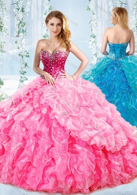 Puffy Skirt Visible Boning Beaded Detachable Quinceanera Gown in Rose